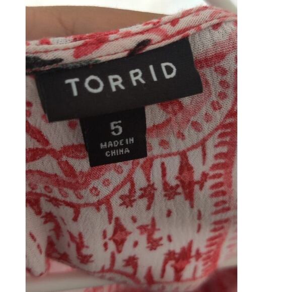 Torrid Crochet Insert Lace Up Sleeveless Boho Babydoll Top Red Floral Sz 5X - Picture 5 of 6